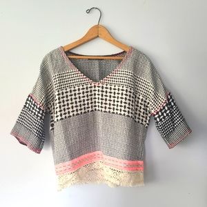 Anthropologie Gypsy 05 Divya Barre Jacquard Cropped Box Top Blouse Size XS